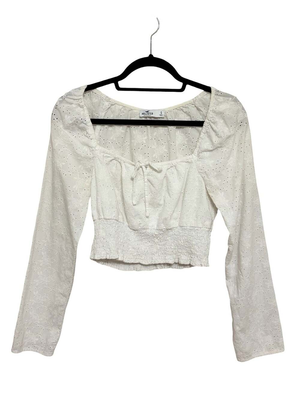 Hollister White Eyelet Square Neck Long Sleeve Cropped Milkmaid Top - Size S